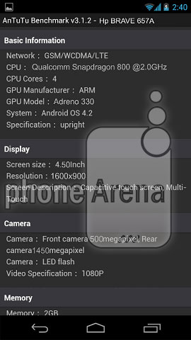 Thông số cấu hình của điện thoại HP Cấu hình khủng của điện thoại HP 'nhái' iPhone 5
