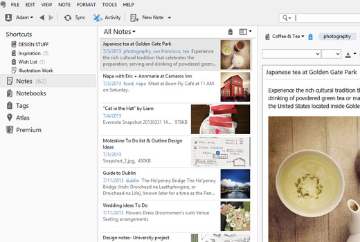 Ảnh chụp màn hình thể hiện những cải tiến trong thanh tiện ích bên trái, bao gồm lối tắt, tạo thẻ và nhiều nữa. Ứng dụng ghi chú Evernote cập nhật phiên bản dành cho Windows