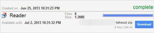 Bấm vào nút “Download” để tải về dữ liệu Google Reader đã được nén dưới dạng file ZIP. Hướng dẫn chuyển dữ liệu Google Reader sang Digg Reader
