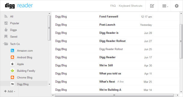 Sau khi hoàn tất, bạn sẽ thấy danh sách những trang web từng theo dõi trên Google Reader cũng như những tin đã được lưu trong mục “Saved”. Hướng dẫn chuyển dữ liệu Google Reader sang Digg Reader