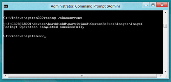 Gõ lệnh recimg / ShowCurrent Tạo điểm phục hồi tuỳ chỉnh cho Windows 8