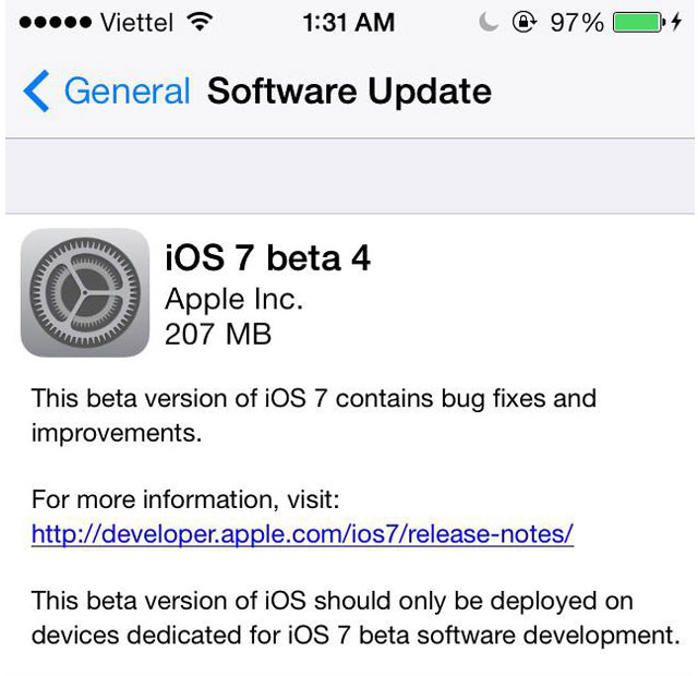 iOS 7 beta 4 Apple tiếp tục cập nhật iOS 7 beta 4
