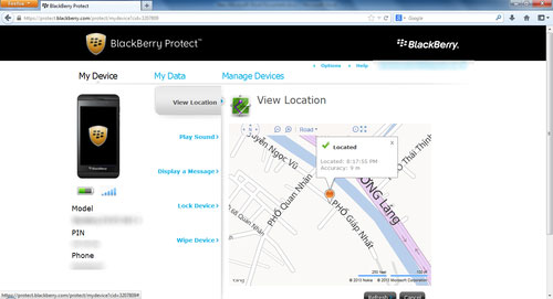 Cách tìm điện thoại BlackBerry 10 bị thất lạc