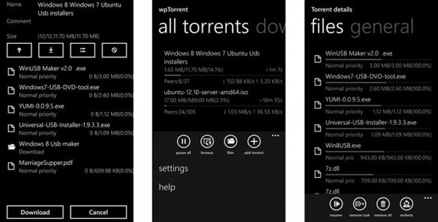 wpTorrent - Ứng dụng tải Torrent cho Windows Phone