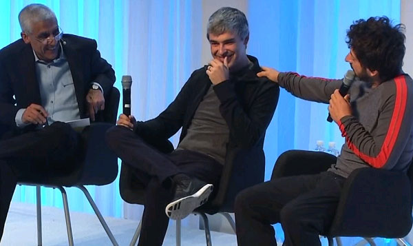 Từ trái qua phải: Vinod Khosla, Larry Page và Sergey Brin CEO Google mỉa mai lời chỉ trích của Steve Jobs