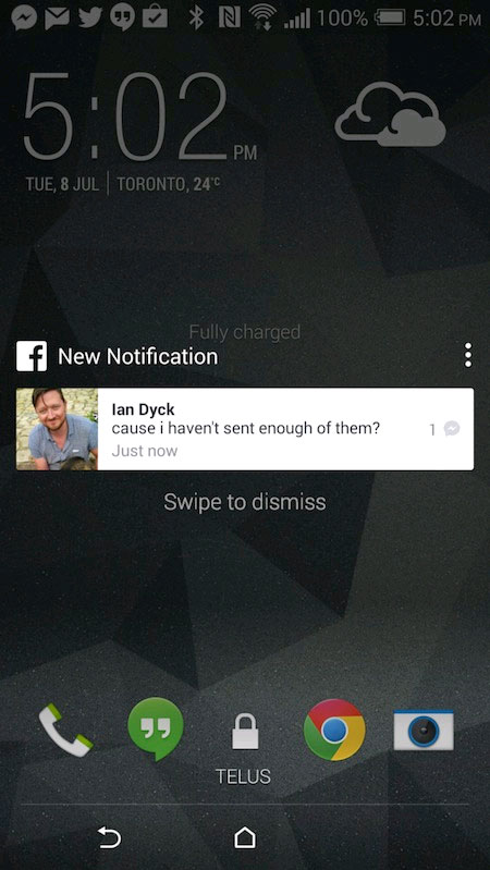 Màn hình chụp trên HTC One M8 Facebook khoe tính năng mới trên Android L