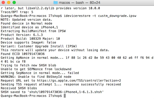 Tab Terminal Hướng dẫn hạ cấp iPhone 4s và iPad 2 về iOS 6.1.3