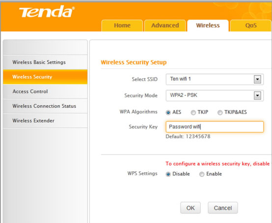 Cấu hình Router Wireless Tenda W311R Đặt mật khẩu cho wifi