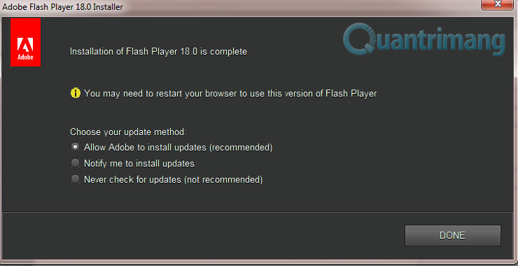 cập nhật flash player lên phiên bản mới nhất