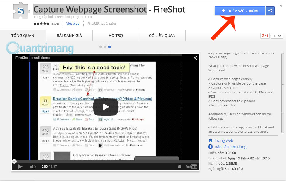 Cách chụp ảnh website trên Chrome và Firefox Tải Capture Webpage Screenshot