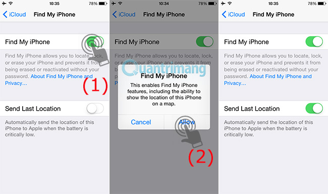 Bật Find My iPhone 
