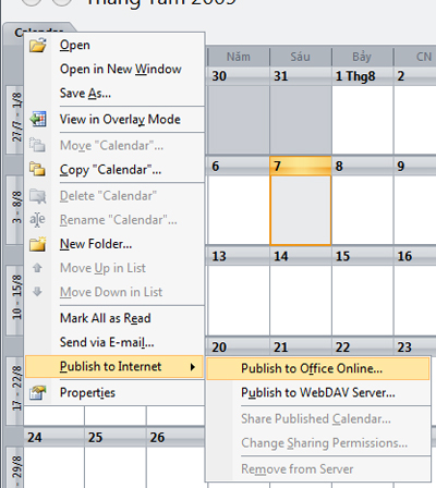 Sử dụng và chia sẻ Calendar trong Outlook 2007