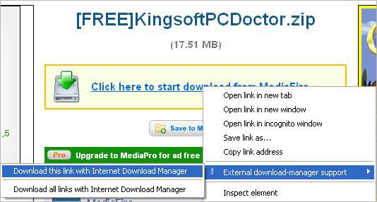 Tích hợp trình hỗ trợ download vào menu chuột phải của Chrome