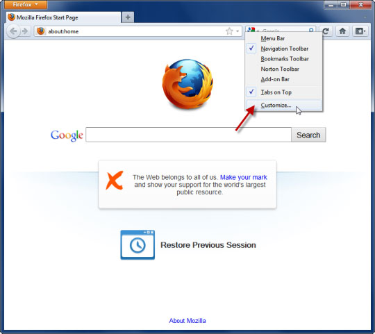 Mẹo bỏ hộp tìm kiếm trong Firefox