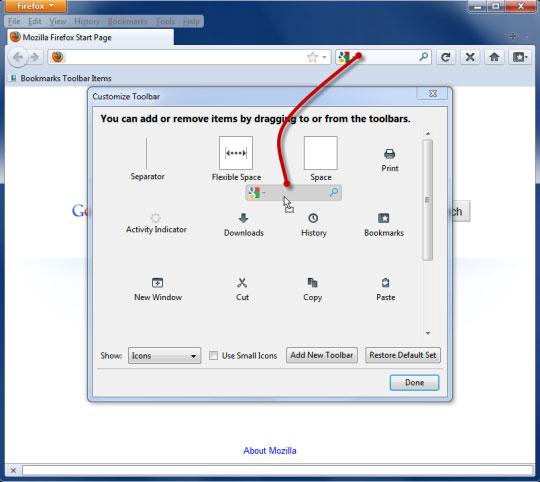 Mẹo bỏ hộp tìm kiếm trong Firefox