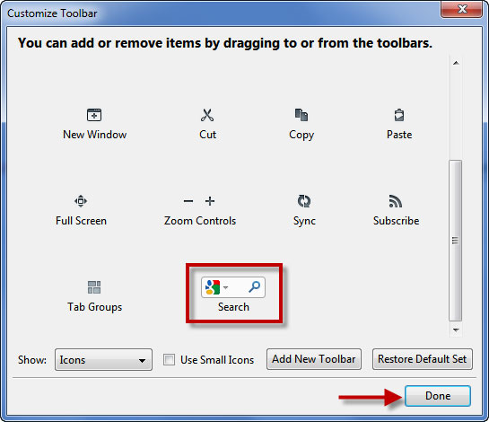 Mẹo bỏ hộp tìm kiếm trong Firefox