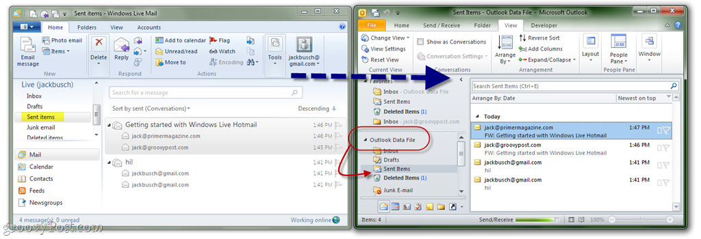 Hướng dẫn export Windows Live Mail tới Outlook 2010