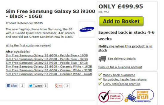 Galaxy S III màu đen không phải là tin đồn