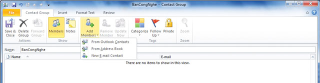 Tạo nhóm địa chỉ email trong MS Outlook 2010