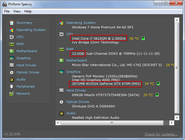 Phần mềm Speccy của Piriform Kiểm tra sức mạnh của máy tính trước khi chơi Game