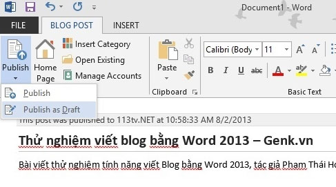 Viết Blog bằng Microsoft Word 2013