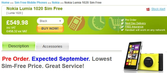 Lumia 1020 sẽ đến Anh vào tháng 9 với giá 844 USD