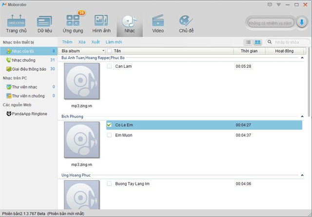 Tab hình ảnh, nhạc, video. Trải nghiệm phần mềm Moborobo dành cho Android và iPhone, iPad
