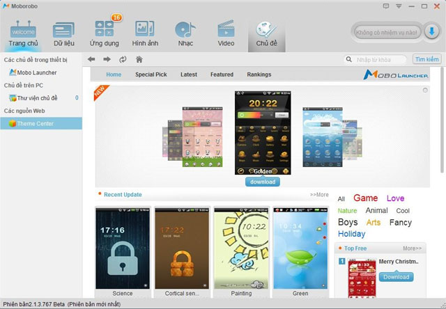 Tab chủ đề Trải nghiệm phần mềm Moborobo dành cho Android và iPhone, iPad