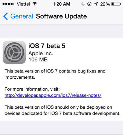Đã có thể tải về iOS 7 beta 5