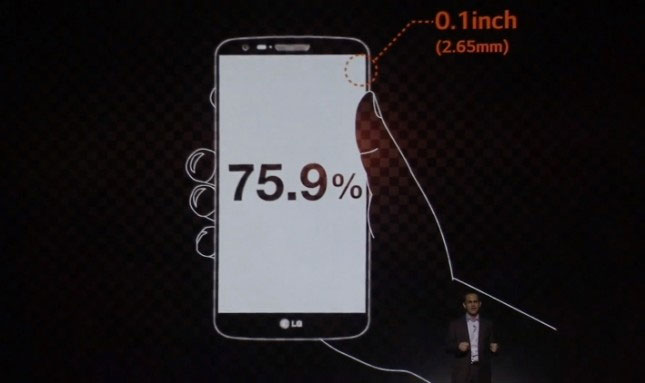 Màn hình 5,2 inch này chiếm tới 75,9% diện tích mặt trước G2. LG G2 sở hữu công nghệ màn hình siêu tiết kiệm điện