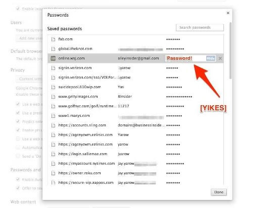 Mật khẩu chrome đã hiện ra toàn bộ Mật khẩu Google Chrome bị lộ chỉ sau ba bước