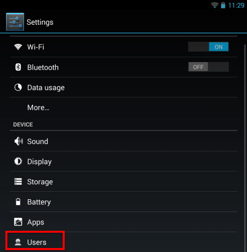 Để bắt đầu, mở màn hình Settings trên máy tính bảng Android của bạn, chạm vào tùy chọn Users dưới phần Device. Chia sẻ tablet Android và giữ gìn sự riêng tư