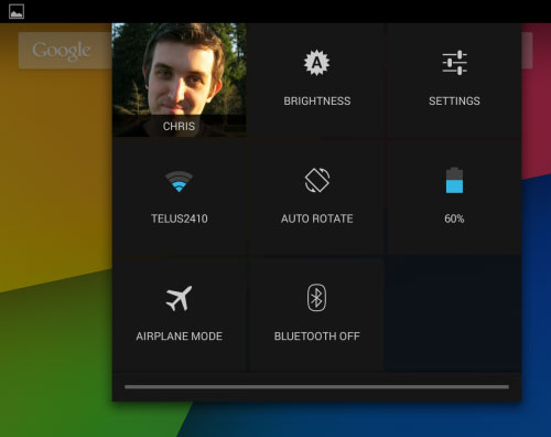 Bạn cũng có thể kéo panel cài đặt nhanh (ở góc trên bên phải của màn hình máy tính bảng) xuống. Chia sẻ tablet Android và giữ gìn sự riêng tư