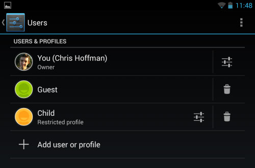 Để tạo tài khoản khách (Guest), chạm vào tùy chọn Add user or profile. Chia sẻ tablet Android và giữ gìn sự riêng tư