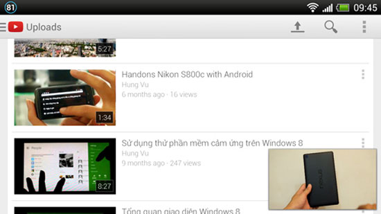 Giao diện mới có nhiều hơi hướng dạng thẻ như Google Now. YouTube trên Android hỗ trợ vừa duyệt video vừa xem