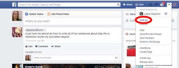 Nhấp vào mục Settings/Thiết lập tài khoản từ trình đơn thả xuống. Cách "đóng băng" dữ liệu nhạy cảm trên Facebook