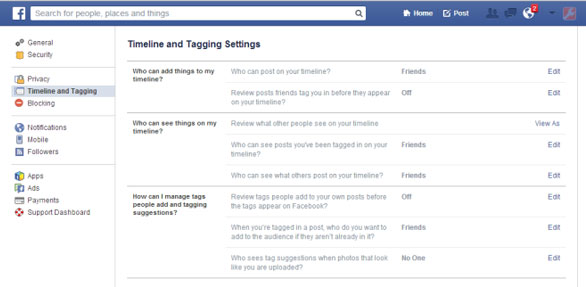 Nhấp vào Timeline and Tagging/Dòng thời gian và đánh dấu ở menu bên trái. Cách "đóng băng" dữ liệu nhạy cảm trên Facebook