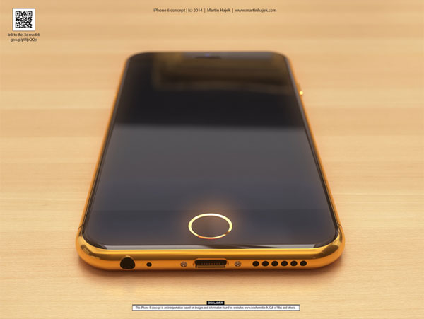 Nút Home có cảm biến vân tay, loa ngoài, cổng Lightning, 3,5 mm đều được mạ vàng iPhone 6 chưa ra đã được thiết kế mạ vàng