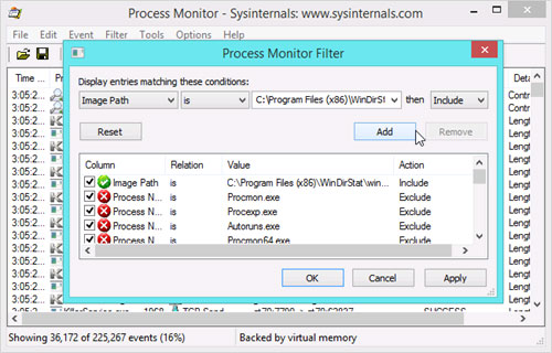 Bộ lọc trong Process Monitor Thiết lập trở lại mặc định cho ứng dụng trên Windows