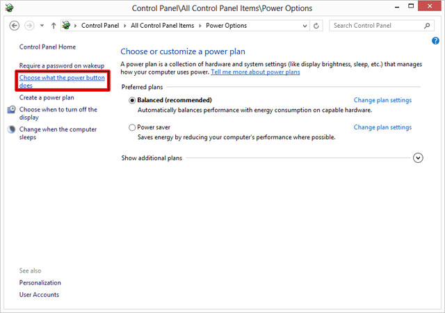 Kích vào đường dẫn Change settings that are currently unavailable Sửa lỗi Windows 8 khi gặp màn hình đen