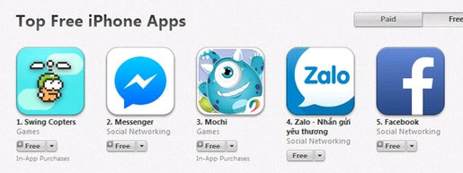 Swing Copter lên top đầu App Store tại Việt Nam