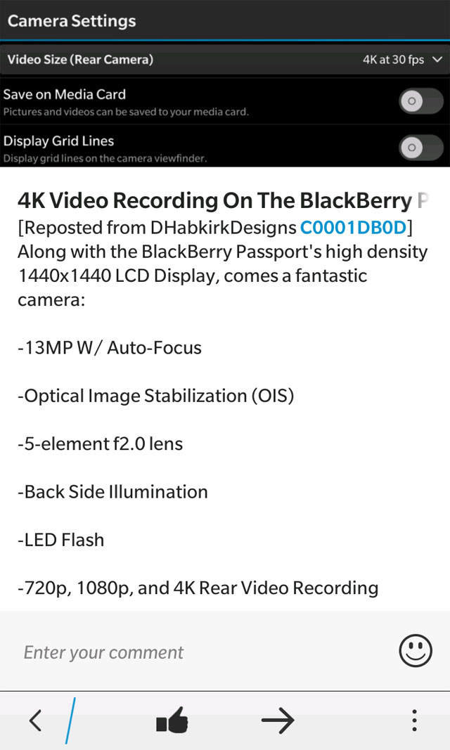 BlackBerry Passport sẽ có khả năng quay phim 4k?