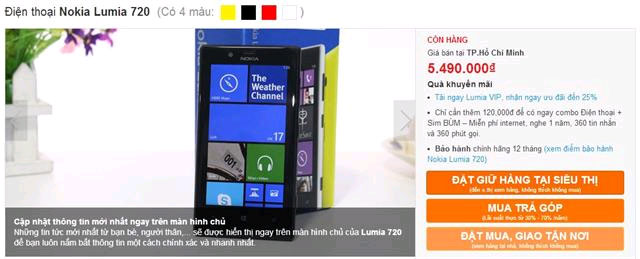 Lumia 720 giảm giá nhẹ Lumia 720 được điều chỉnh giảm giá nhẹ