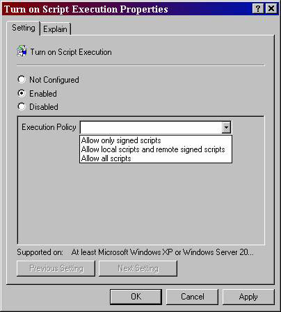 Hình 6: Các thiết lập ExecutionPolicy cho PowerShell trong GPO