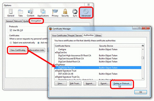 Các bước xóa chứng thư trong Mozilla FireFox 