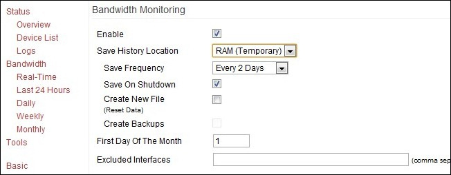 Kích hoạt tính năng Bandwidth Monitoring