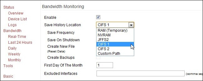 Các tùy chọn trong mục Bandwidth Monitoring