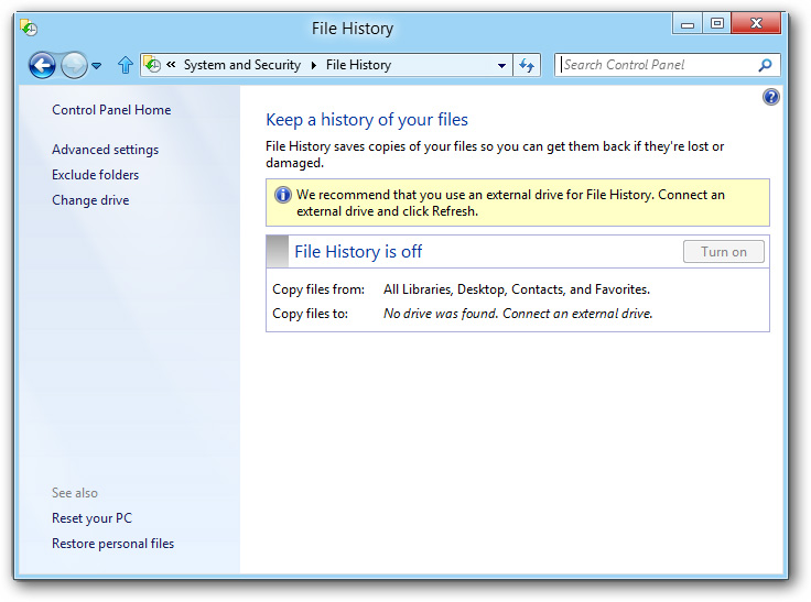 Mở File History