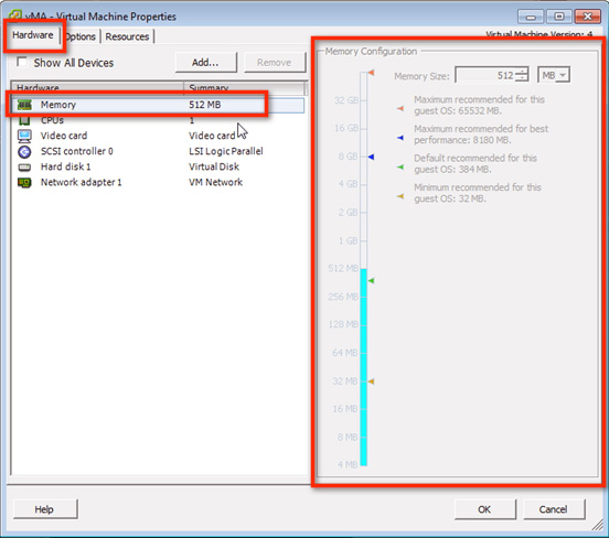 Mở tab Hardware > Memory