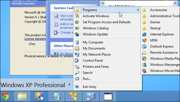 Di chuyển chuột đến biểu tượng của VMware Player đang chạy Windows XP và nhấn phải chuột vào lựa chọn ứng dụng mà mình cần. Sử dụng chế độ Windows XP Mode trên Windows 8